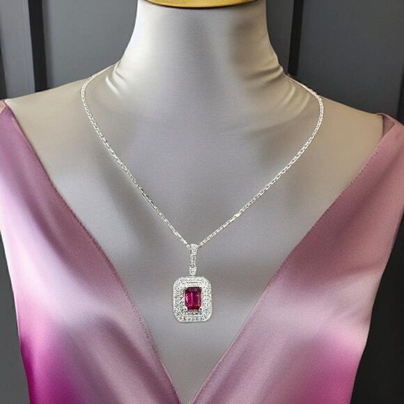 Diamond Rubellite Tourmaline Necklace 18" 18k G 1.80 TCW Certified $4,950 921140 - Picture 15 of 16